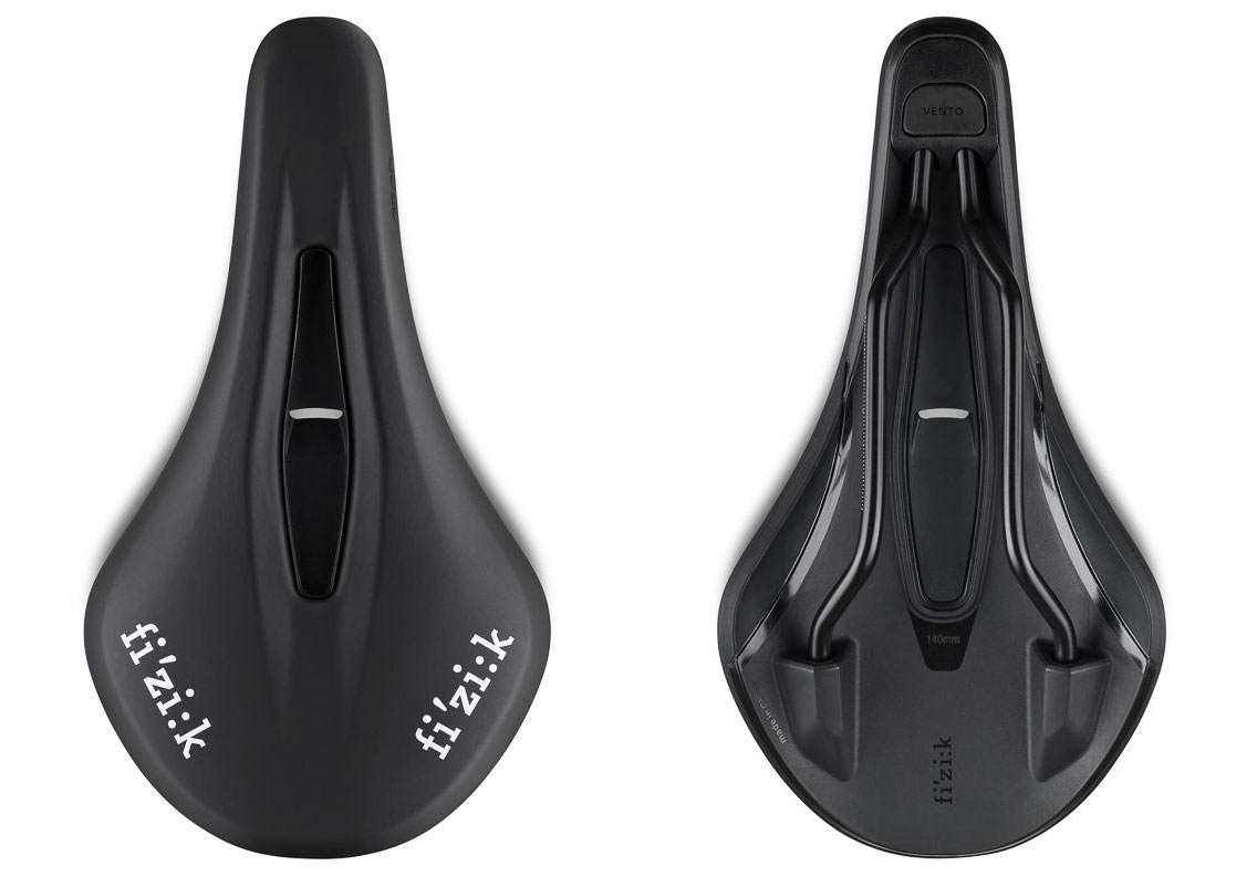 viste dall'alto e dal basso della sella per bici da corsa fizik argo x gravel