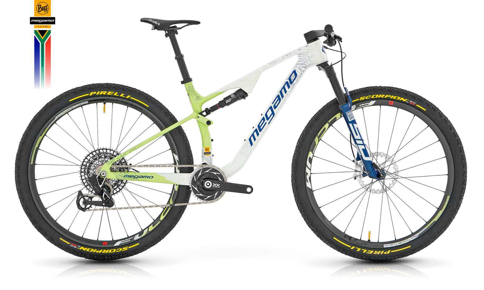 Mountain bike Megamo Track 120mm carbonio XC Marathon, replica Buff-Megamo Team Cape Epic Limited Edition, completa