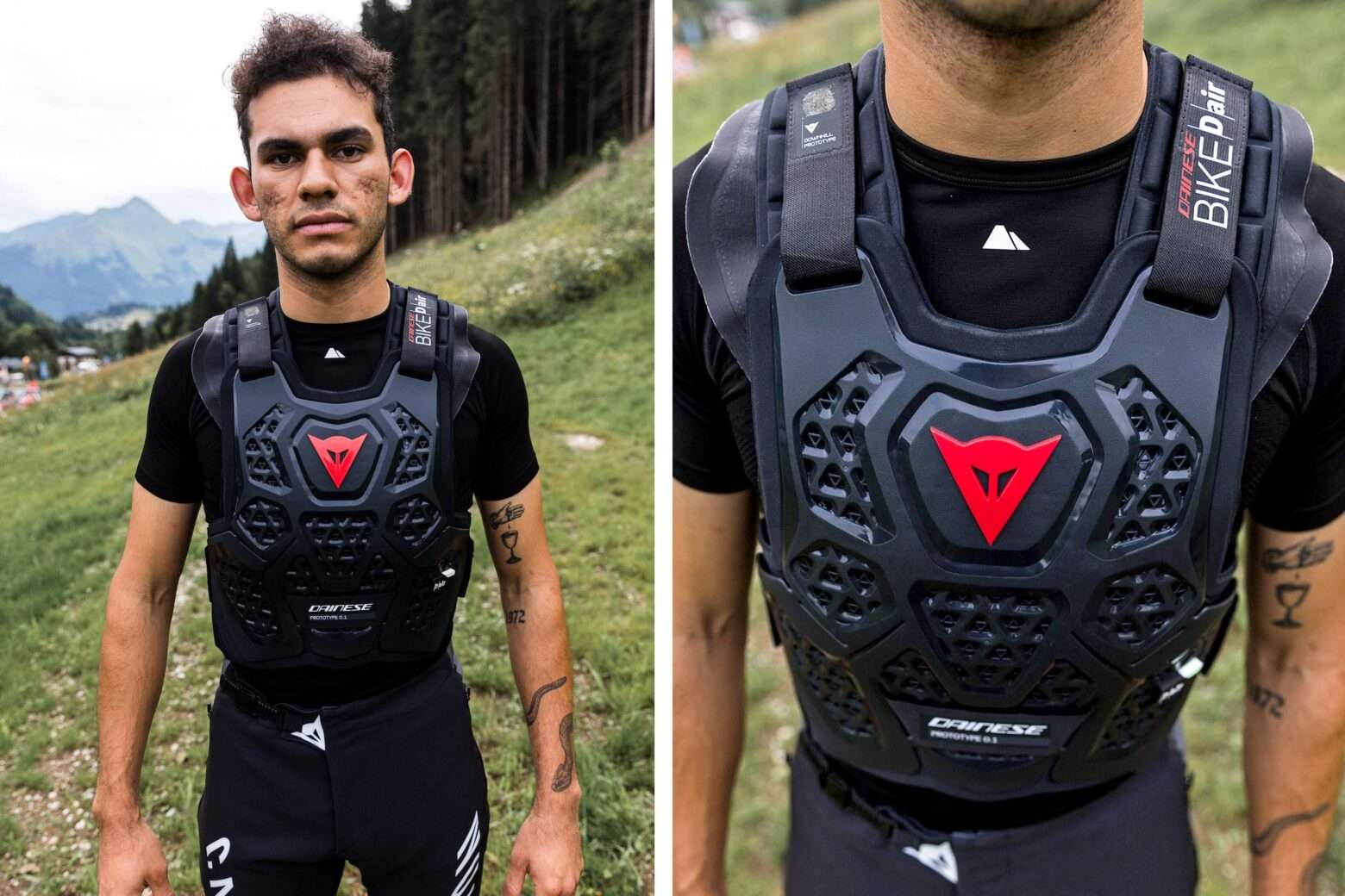 Protezione petto schiena collo gonfiata con airbag Dainese D-Air Bike Prototype DH, Dante Silva da vicino