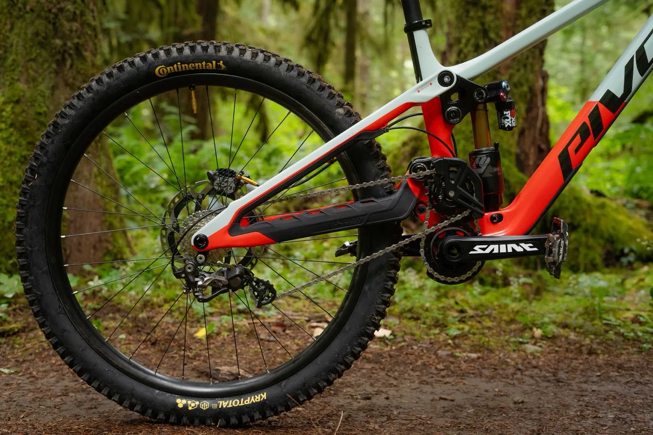 Dettagli della bici Pivot Phoenix Downhill in natura