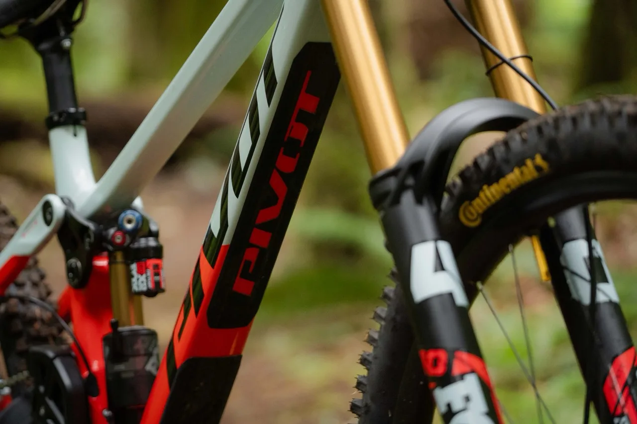 Dettagli della bici Pivot Phoenix Downhill in natura